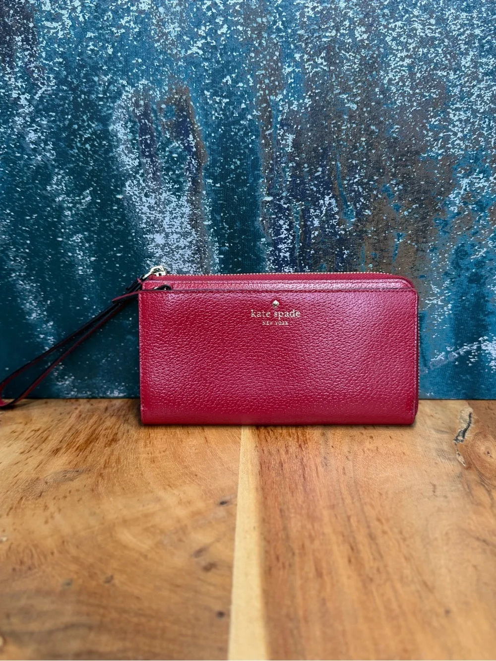 Kate Spade Classic Red Pebbled Leather Double Zip Wristlet Wallet